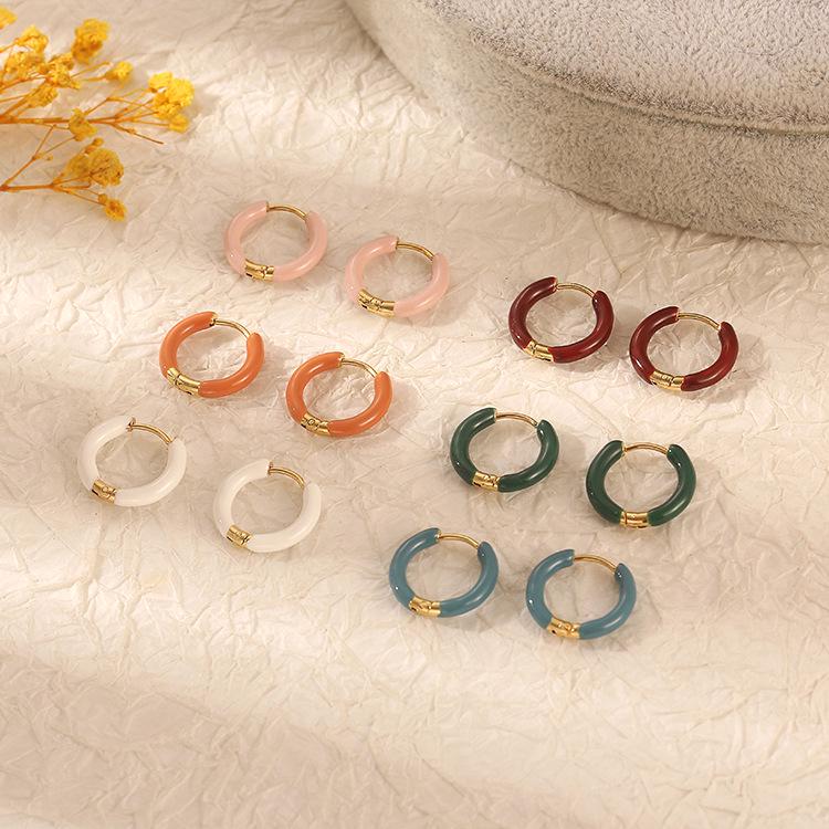 Round Wire Oil Drop Circle Stainless Steel Earrings - Retro Dopamine Design