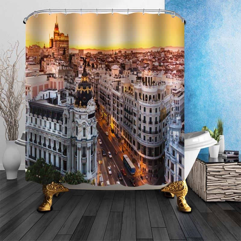 Belle Tende da Doccia con Paesaggio di Madrid per Decorazione Tenda da Bagno 180x180cm Tessuto Impermeabile Antimosquito Tenda da Doccia