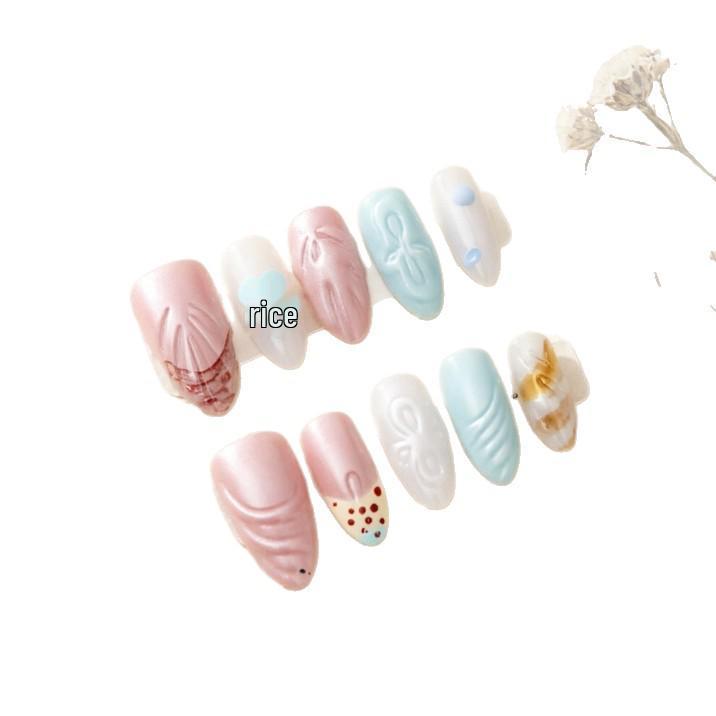 European Island Resort 3D Fishtail Flower Almond Nails - High-End Wearable Nail Art Tips