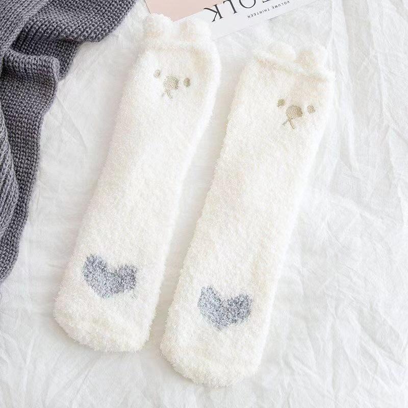 Calzini Caldi e Morbidi con Animali dei Cartoni Animati, Calzini Caldi in Pile Corallo di Lunghezza Media per l'Inverno, Calze e Collant da Donna
