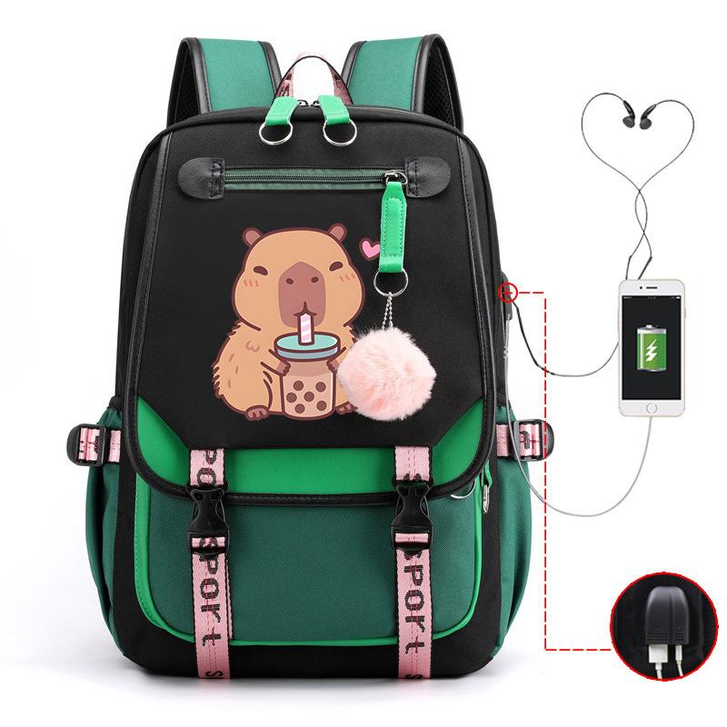 Kapibara Cute Printed USB Port Multi-function Leisure Travel Backpack