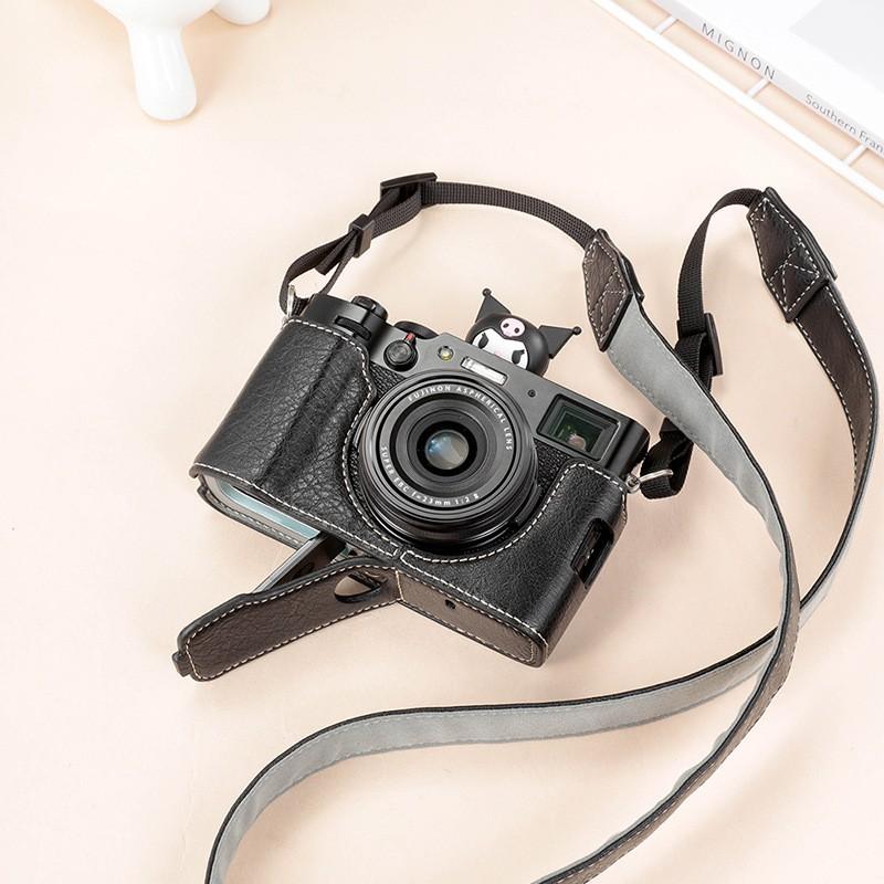 PU Leather Camera Case Fujifilm X100V - Slim Single Shoulder Bag With Arc Strap Neutral Style Men Women