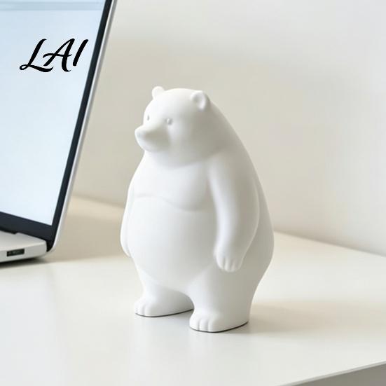 Minimalist Animal Figure for Bookshelf Chubby Bear Figurine 3D Printed DIY Paintable Fat Handmade Art Gift Friends Statue Cute Desktop Ornament,