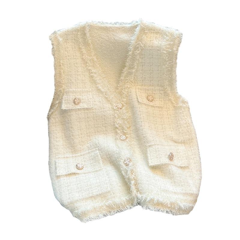 French Elegance Women's V-Neck Vest: 2025 Spring/Autumn Loose Tank for Sophisticated Style