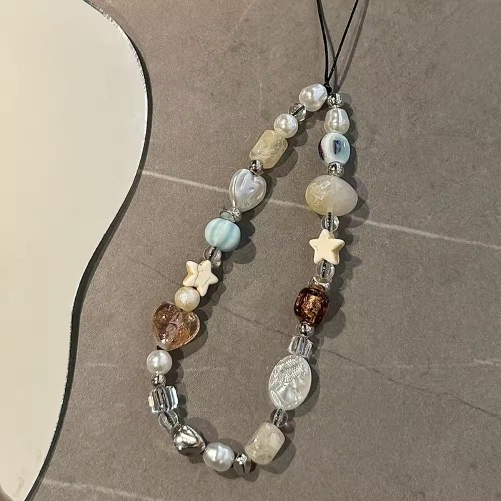 Fashion Mobile Phone Chain White Star Pendant Beaded Telephone Lanyard Cellphone Hanging Rope For Women Jewelry