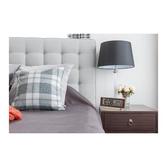 Seiko Clock Alarm Clock, Table Clock, Natural Table Clock, Radio Wave, Digital Calendar, Temperature, Humidity Display, Visible at Night, Always On,