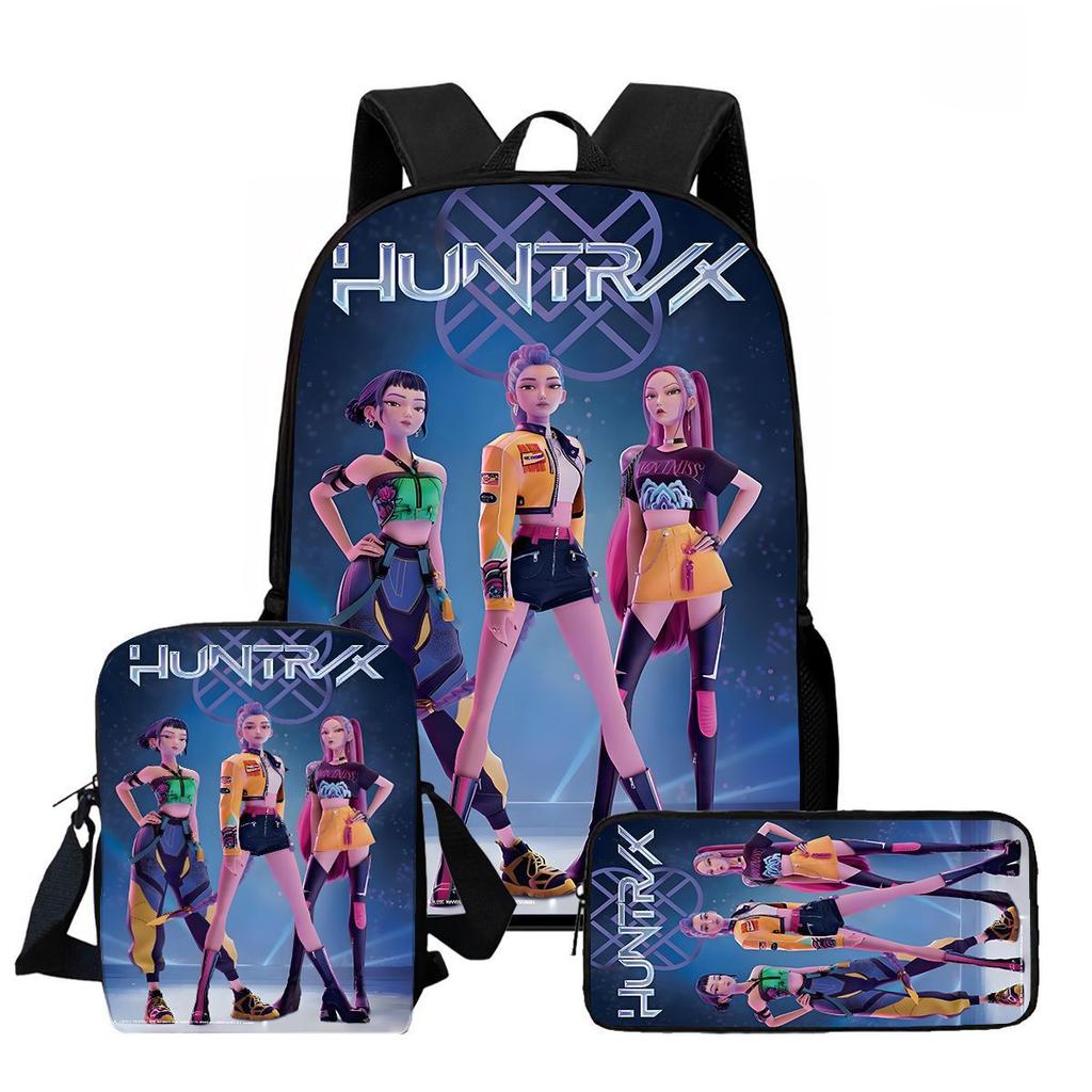 Large Capacity Schoolbag with Shoulder Strap; Student Three-piece Pencil Case Set