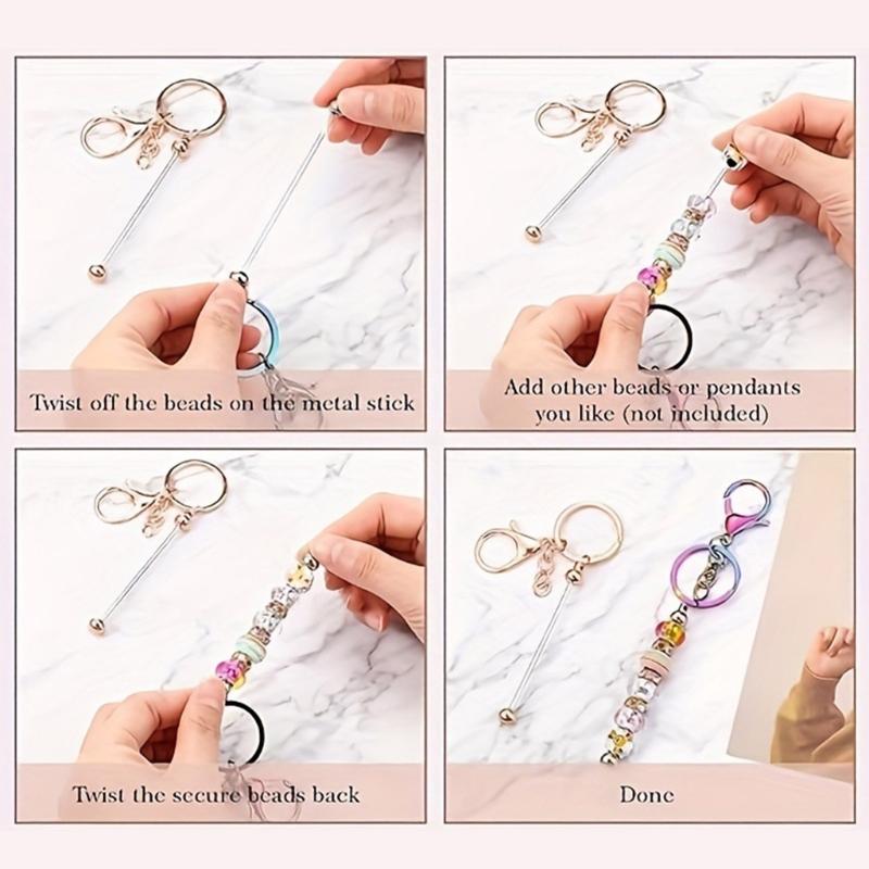 Beadable Keychain Set with Blank Keyring Strips Keychain Craft Making Beads for Handicraft Pendant Handmade Accessories