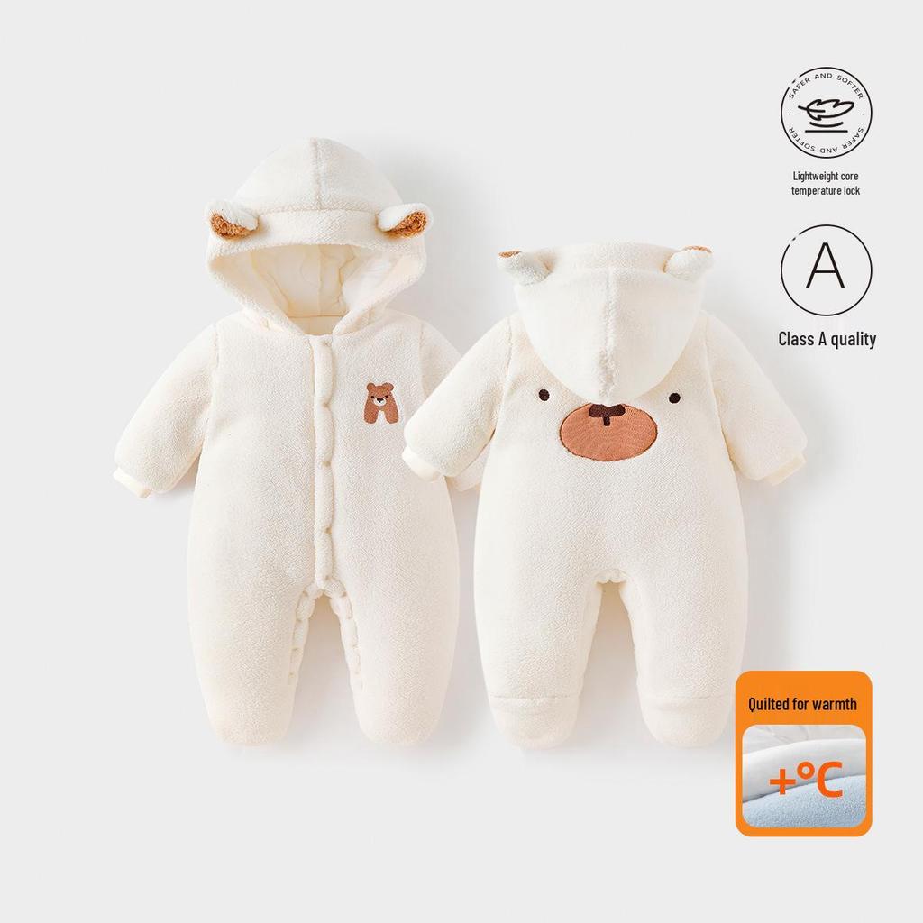 Infant Winter Jumpsuit: Thickened Cotton with Velvet, Quilted Warm Newborn Outfit for Autumn and Winter