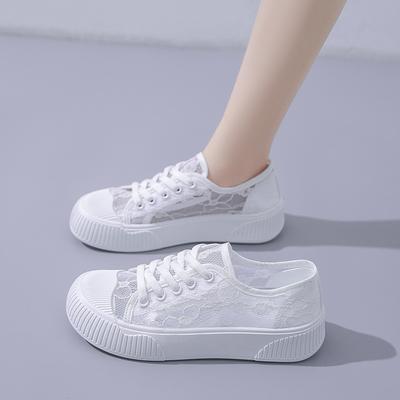 Letní Nové Korejský Styl Šněrovací Prodyšné Bílé Boty Trend Všestranné Ležérní Studentské Síťované Dámské Ploché Boty
