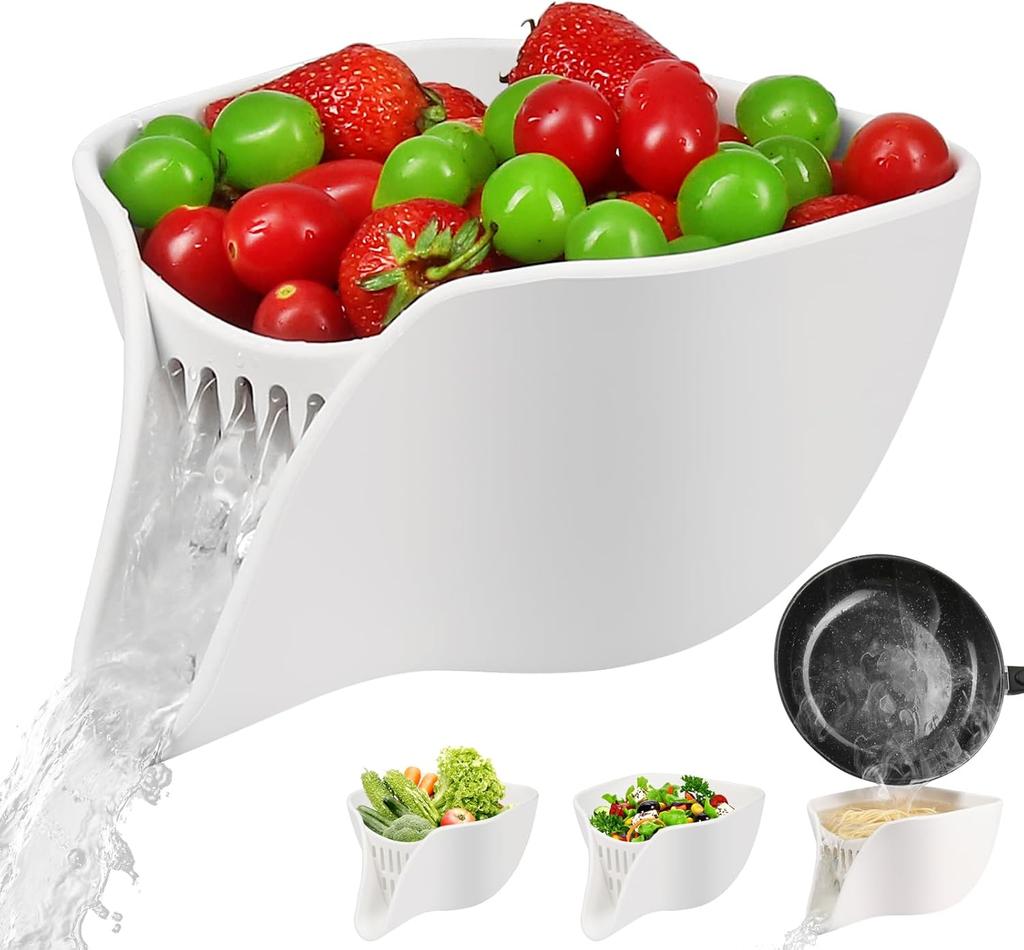 Drain Basket Small Colander Bowl with Spout Silicone Food Pasta Berry Sink Strainer for Washing Fruits Vegetables Salad 1pcs