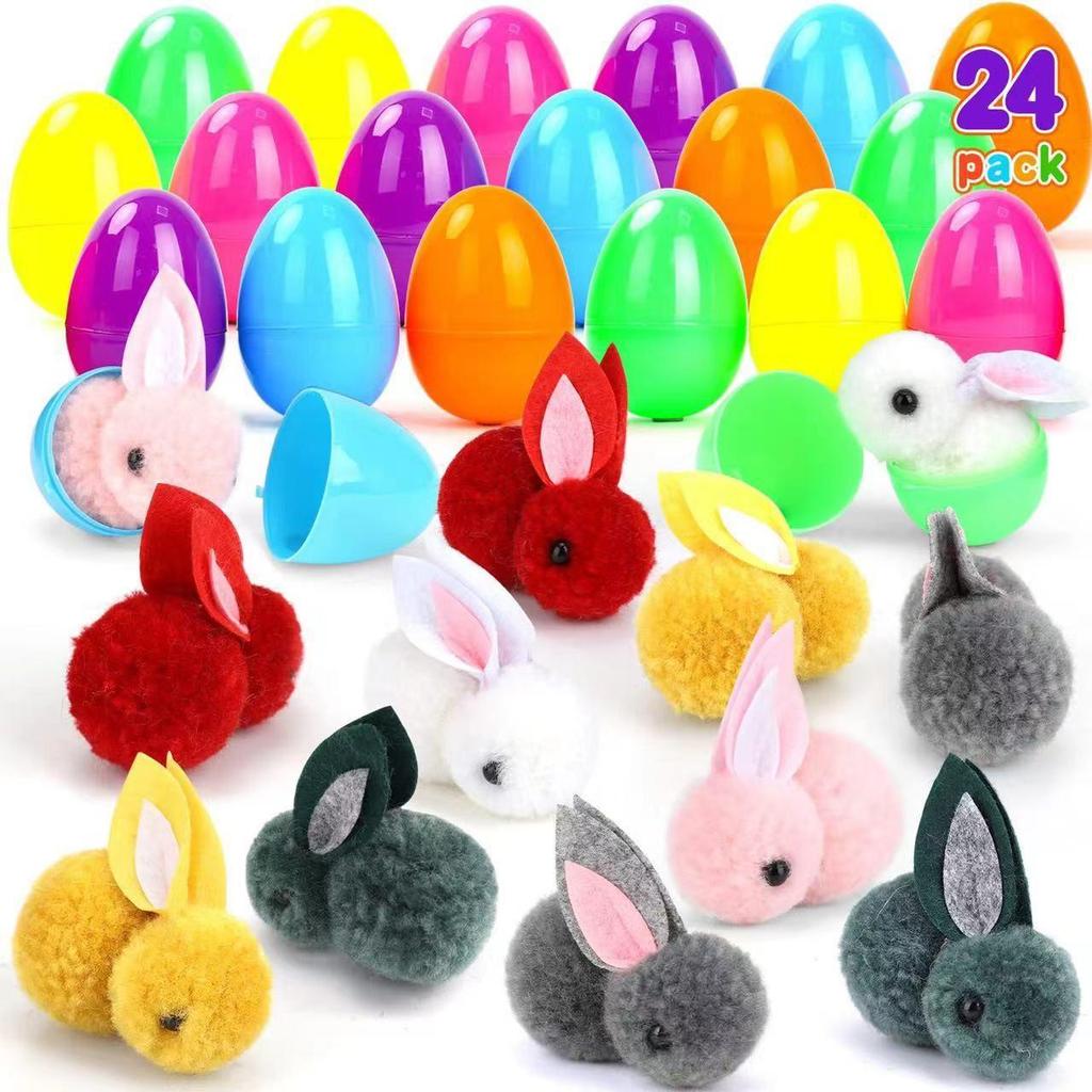 Ostereier Spielzeug - Bedruckte Plastik-Öffnungseier mit DIY-Hasen Gashapon Geschenken