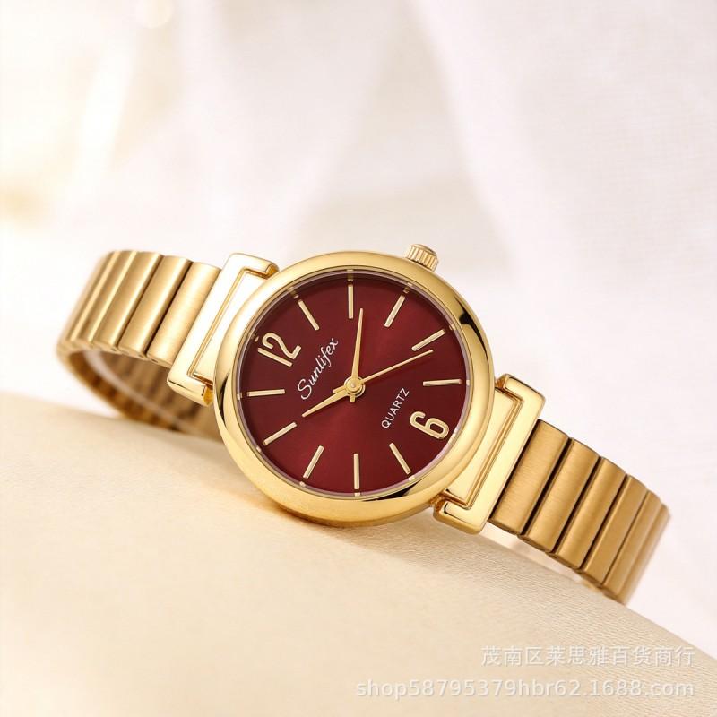 Sunlifex Ankra Red Small Gold Watch - Elegant Fashion Quartz Wristwatch Women