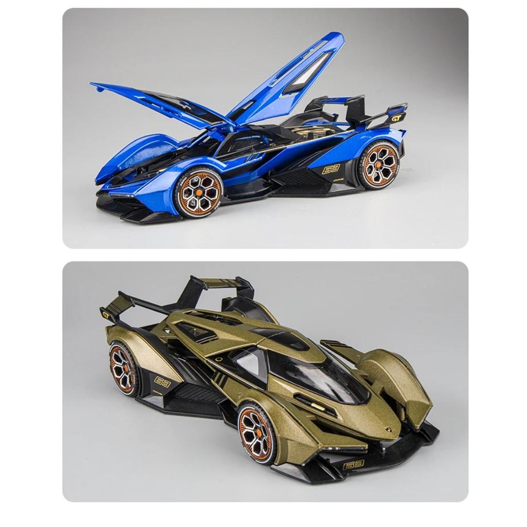 1/24 Lambo V12 GT Metal Vehicle Alloy Sport Car Diecast Car Model Sound and Light Toy Computer Desktop Ornament Collection Gift