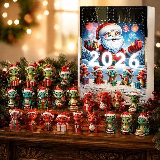 Creative Christmas Countdown Calendar Dragon Advent Calendars 2026, 24 Days with Party Favors 2D Acrylic Ornaments, Collectible Figures for Tree Home