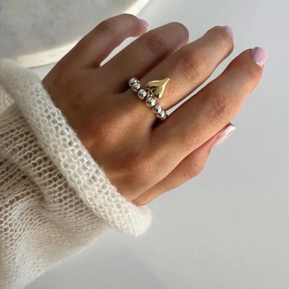 Punk&Hiphop Red Enamel Heart Love Rings for Women Fashion Geometric Open Dripping Oil White Ring Y2K Summer Couple  Gifts