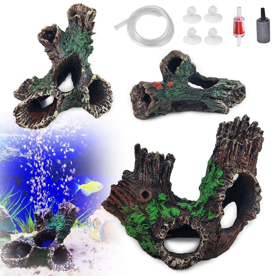 Baumhaus-Design Harz Aquariumhöhle - Lebensechtes Fisch- & Garnelenversteck mit Fluchtloch | Aquarienlandschaftsdekoration