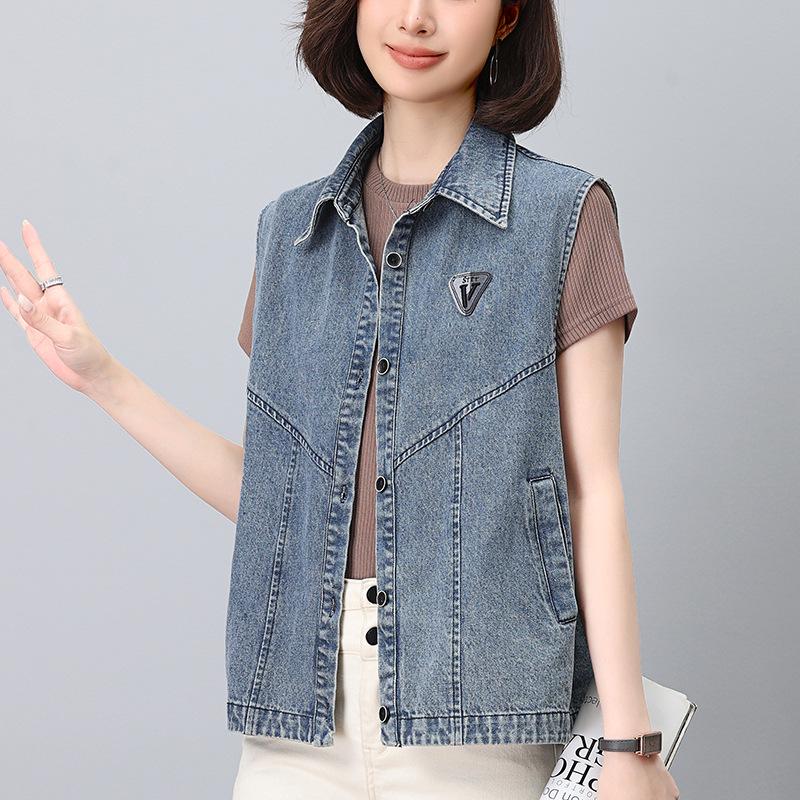 Women's Casual Denim Vest - 2024 Spring/Autumn Fashionable Age-Defying Outerwear