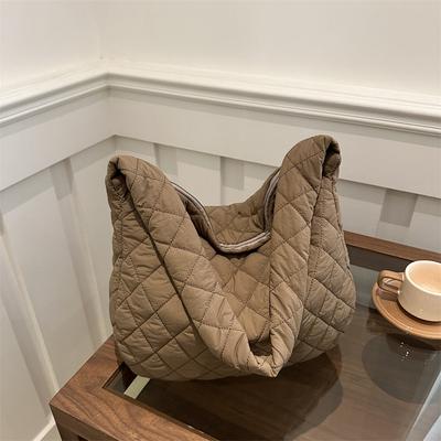 Cotton Bag Women'S Trend Rhombus Embroidery Thread Large Capacity Tote Bag Casual Shoulder Armpit Bag