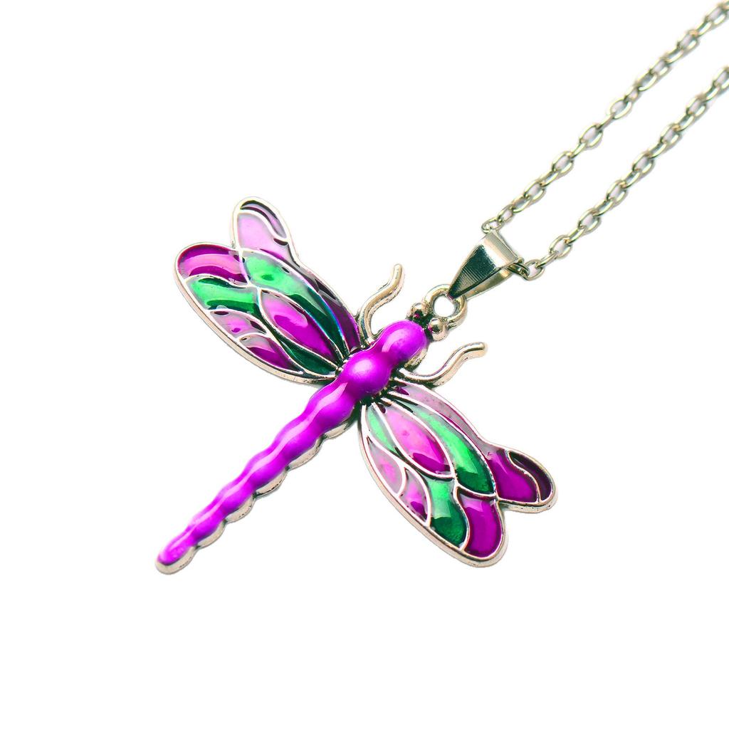 Silver Dragonfly Necklace with Luminous Butterfly - Retro Forest-Inspired