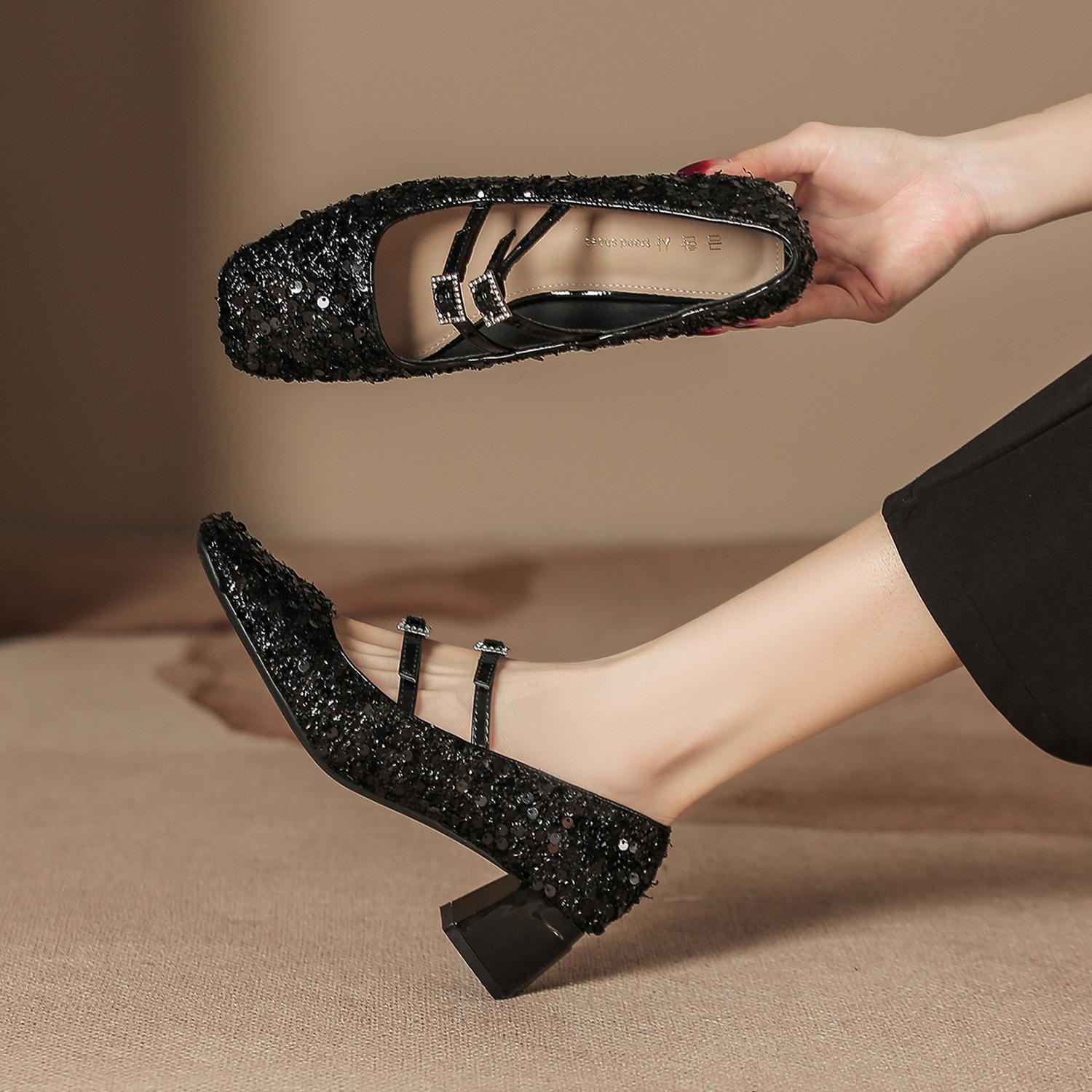 

H923-1 туфли на высоком каблуке женские летние туфли высокого класса женские новые односторонние туфли Мэри Джейн с бисером серебристого цвета красивые женские одинарные туфли 34