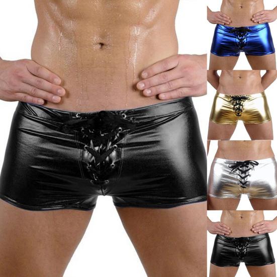 Fashion Club Men's Lace Up Patent Leather Boxers Underwear Underpants Shorts
