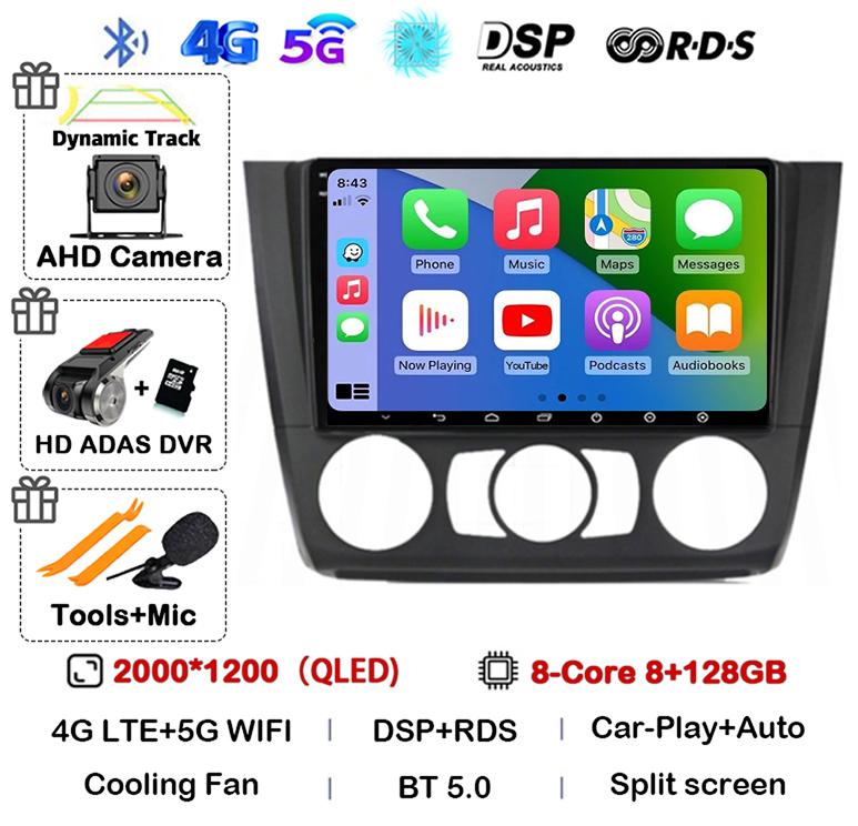 Android 14 Carplay Auto Car Radio For BMW 1 Series E81 E82 E87 E88 AT/MT 2004-2012 GPS Multimedia Stereo Player Audio WIFI+4G BT