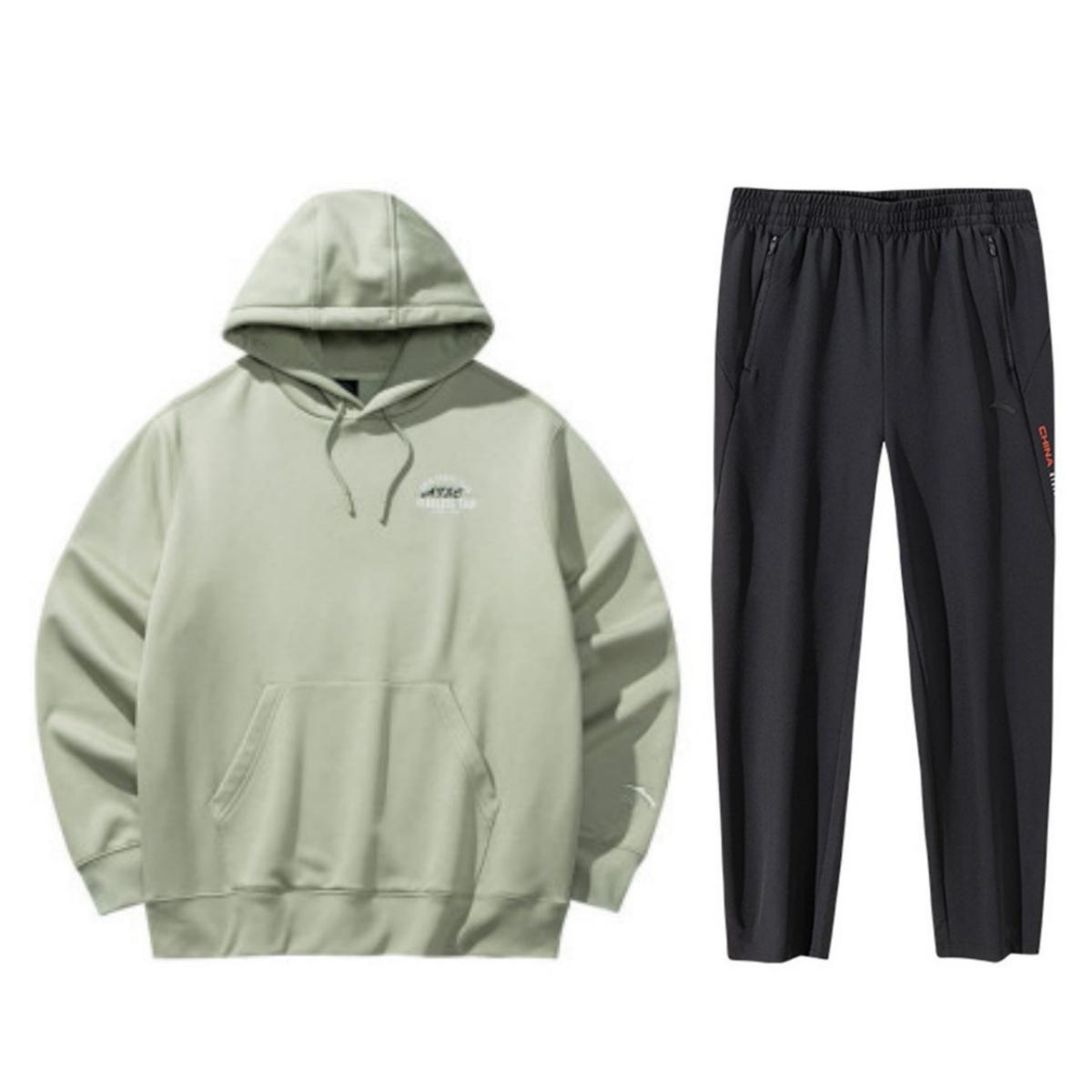 

Anta Warm Letter Print Hooded Loose Drop Shoulder Pullover Long Sleeve Top And Mid Waist Elastic Pants Casual Sports Suit 152448701N-2+152447512S-1 XXXL