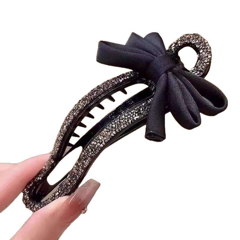 Rhinestone Duckbill Clip Classic Black Bow Convenient Hairpin Versatile Fashion Girls Hairpin Hair Accessories