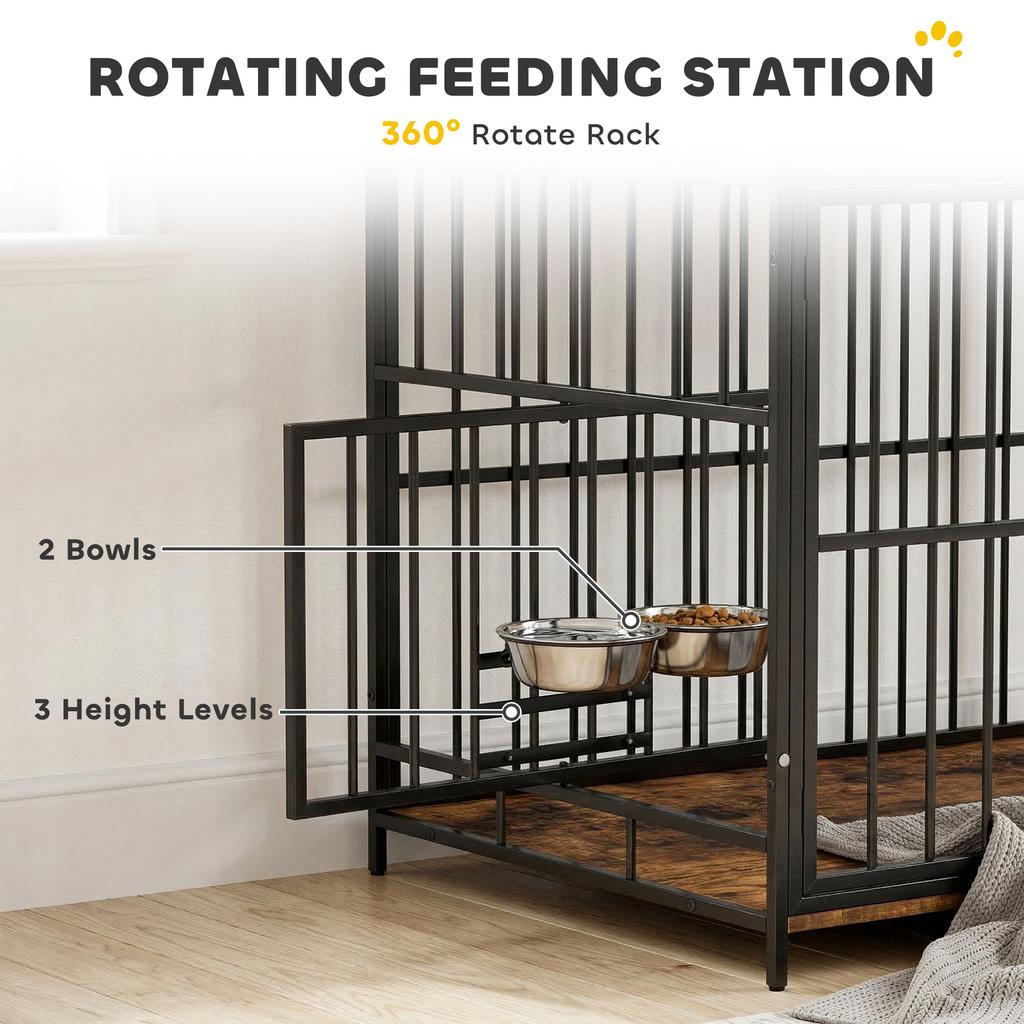 Dog Crate Furniture Dog Cage With Rotatable Feeding Station And Storage Shelves End Side Table Indoor Pet Kennel