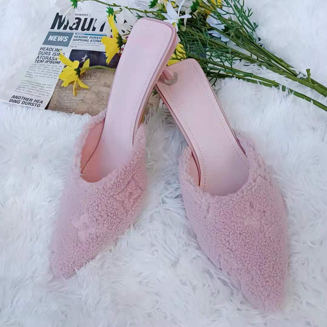 Модные женские модные остроносые тапочки на шпильках женские зимние меховые теплые тапочки уютные искусственные меховые мягкие пушистые женские шлепанцы знаменитостей 35 розовый