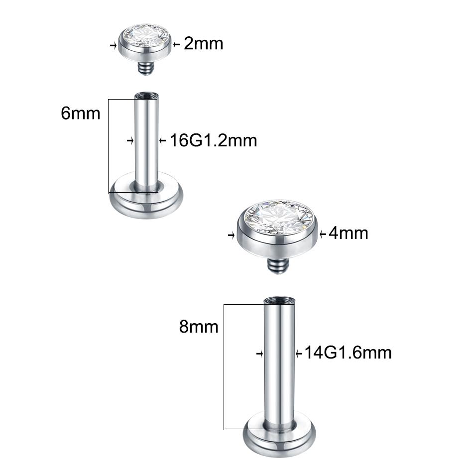 1pcs ASTM F136 Titanium Labret Piercing 2/3/4/5mm Zircon Ear Cartilage Tragus Lobe Helix Stud Earrings Piercings Body Jewelry