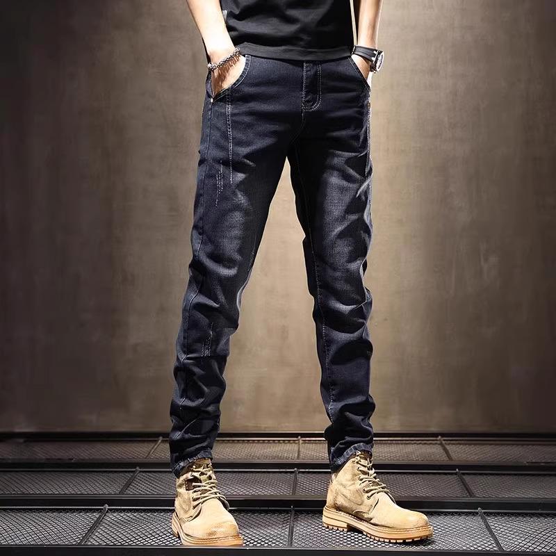 Men's Slim Straight Black & Gray Jeans: 2025 Fashion Elastic Skinny Casual Trousers