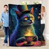 Cosmic Cat Pattern Flannel Printed Blanket Suitable for All Seasons Suitable for Living Room Office Sofa and Travel 180x250CM