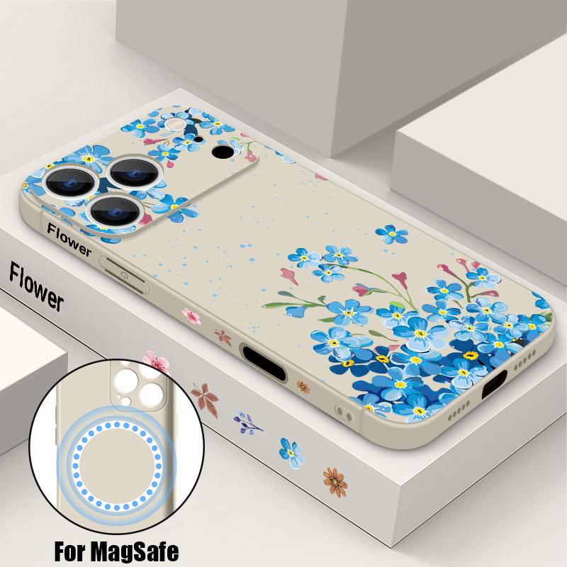 

INS Colorful Flowers Pattern Case For iPhone 16 Pro Max Magnetic For Magsafe Soft Cover For iPhone 17 15 14 13 Pro Max 17E 16E iPhone 13 Pro Max білий
