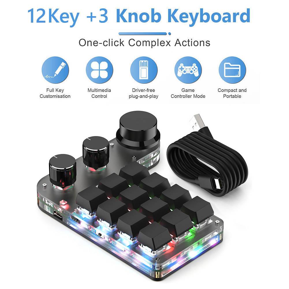 

12 Keys 3/4 Knobs Bluetooth Keyboard RGB Copy Paste Photoshop Mini Gaming Keypad Hot-swap Mechanical Gaming Keyboard Red Switch