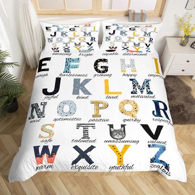 Englisch Alphabet Bettbezug Cartoon Tier Bettwäscheset Frühe Bildung Thema Steppdeckenbezug Schmetterling Bär Reh Bettdeckenbezug