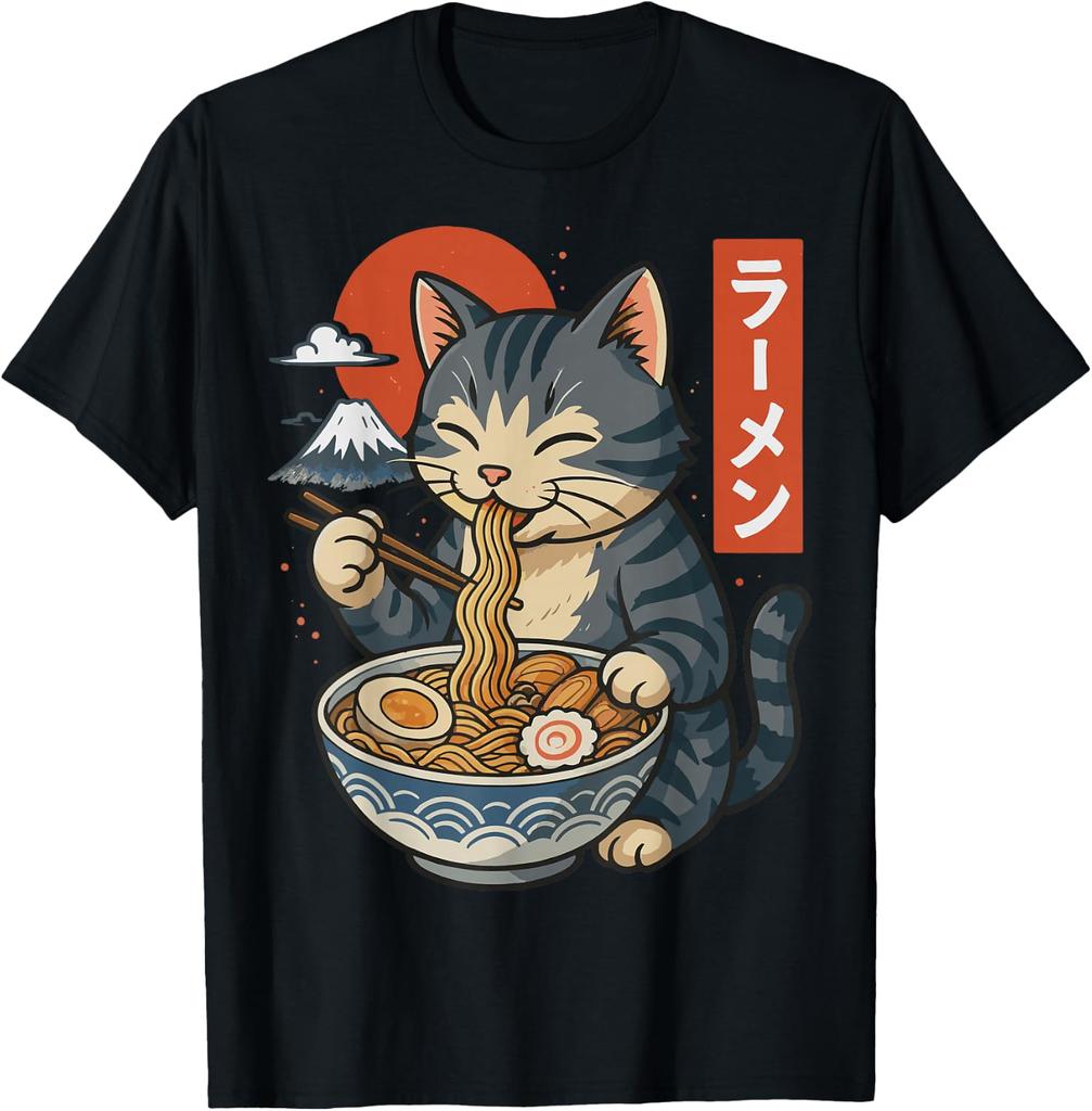 Anime Cat Eating RaRetro Kawaii RaCat T-Shirt Unisex