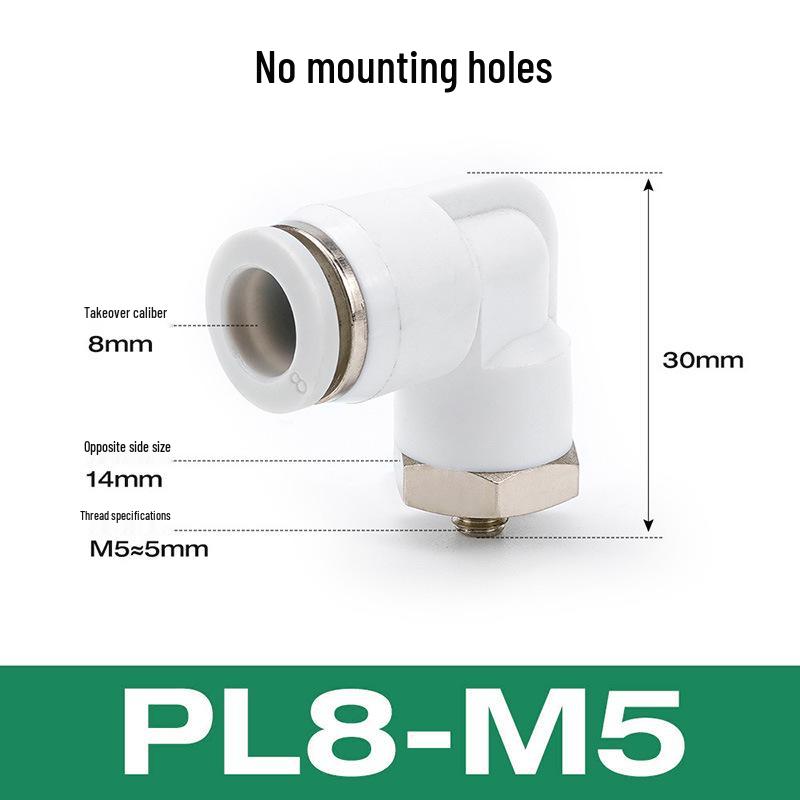 Premium White Male Thread Elbow PL8-02 Pneumatic Connector, 4-M5/6-01/10-03/12-04 Air Tube