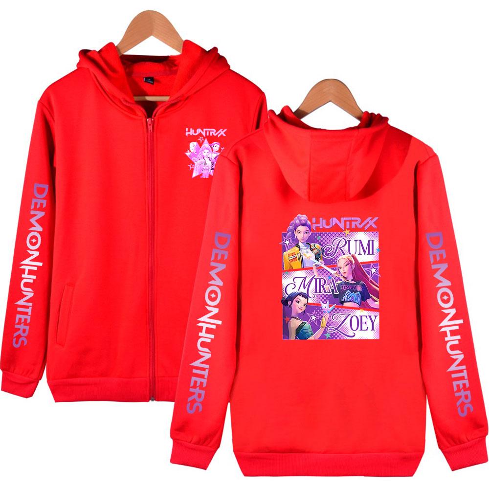 Fashion KPop Demon Hunters Zipper Hoodies Men Women Hip Hop Zip Up Sweatshirt Plus Size Street Wear