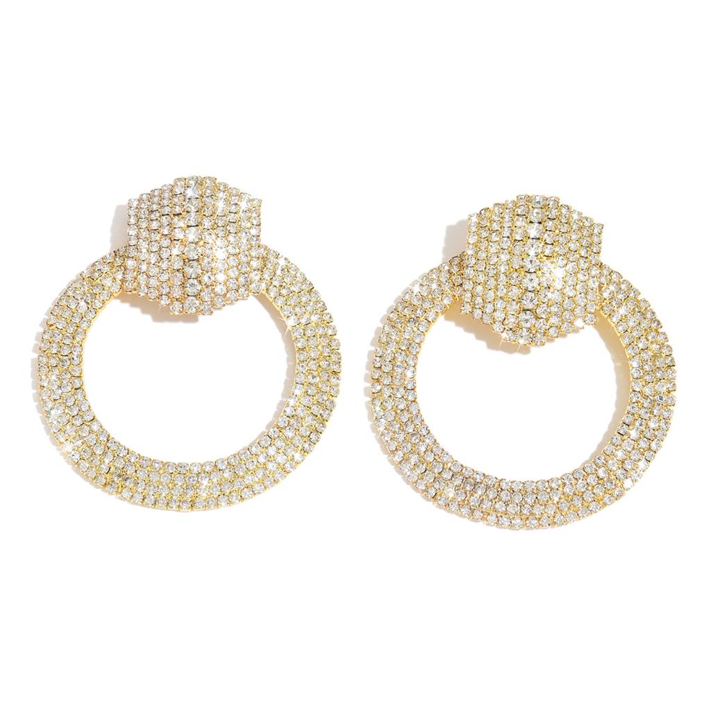 Fashionable irregular rhinestone round earrings with light luxury style design, high-end temperament earrings for women
