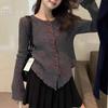 Gentle Wind Knitted Cardigan Women's Autumn and Winter New Round Neck Horn Sleeve Love Buckle Bottoming Sweater Jacket Women