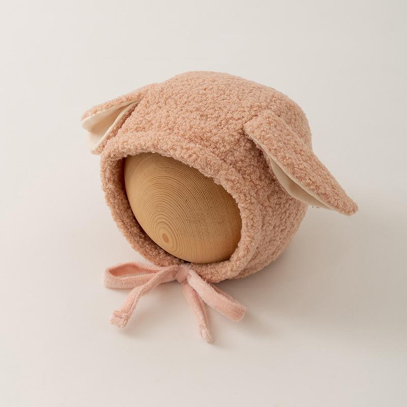 

Милая детская шапка с длинными ушками, из овечьей шерсти, для новорожденных мальчиков и девочек, зимняя теплая шапка-бини с наушниками, однотонная, для улицы, защита от холода, чепчик для младенца 36-46cm