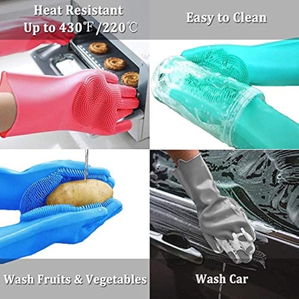 Reusable Silicone Cleaning Gloves w/ Scrubber – Heat Resistant for Kitchen, Bathroom, Car & Pet Care