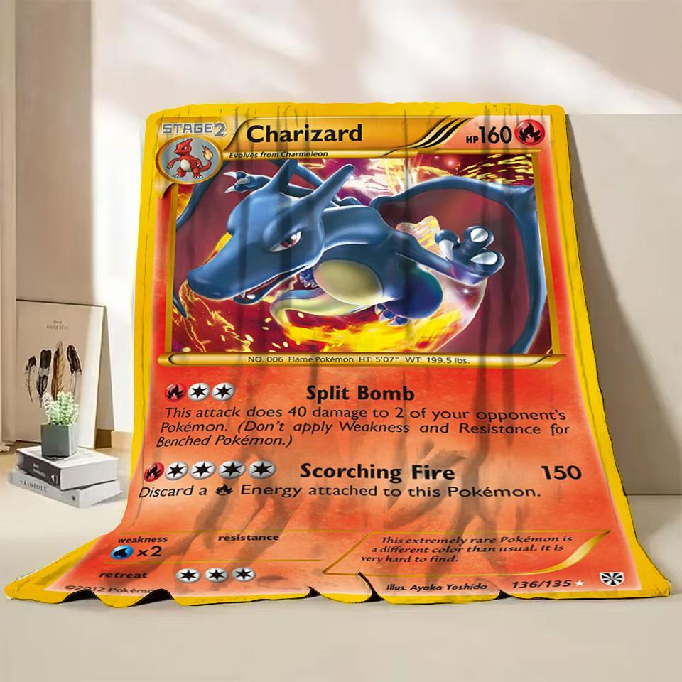 Pokémon Kaart Karakter Cartoon Flanellen Plaid Deken voor Slaapkamer Bed Bank Lunchpauze Picknick Reisdekens Kinderen Zachte Cadeaus
