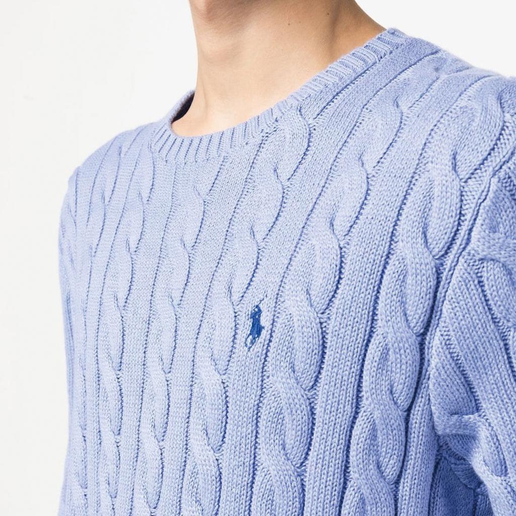 Polo Ralph Lauren Ss22 Solid Color Logo Embroidered Cable Knit Crew Neck Sweater Men sweater Light-Blue 710775885-043