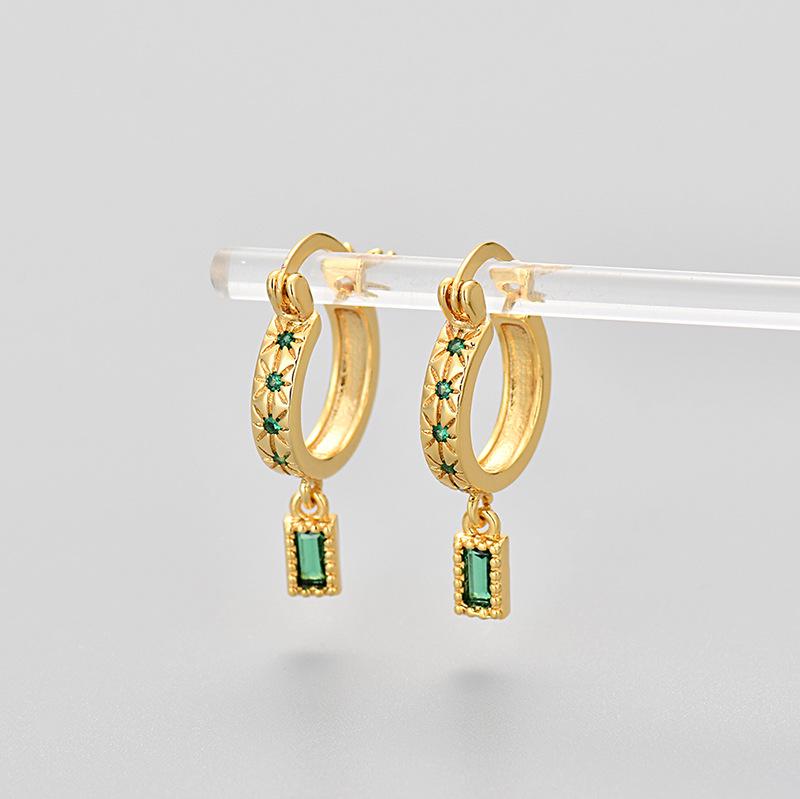 Fashion Colorful Zircon Square Huggie Earrings For Women Elegant Drop Ear Studs Jewelry Accessories