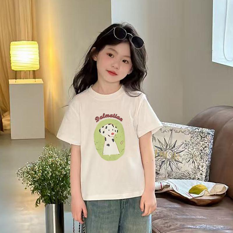 Girls Summer Cotton Cartoon Print T Shirt Loose Fit Round Neck Short Sleeve Top