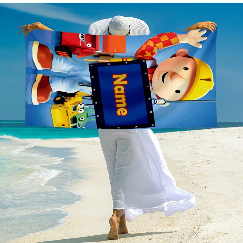 Personalisierbares, ultraweiches Strandtuch mit Bob der Baumeister-Thema, Ideal für Pool - Camping, Tauchen - Perfekter Reisebegleiter, Lebendiges Strandtuch.