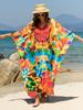 Beach Kaftans for Women Butterfly Printed Plus Size Cover Ups for Swimwear Maxi Dresses Summer Holiday Bathing Suits